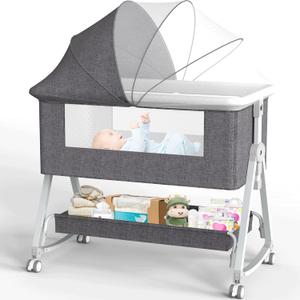 G TALECO GEAR Baby Bassinet,Baby Bassinets Bedside Sleeper for Baby,Bassinet with Wheels and Storage Basket, Bassinet for Baby,Easy to Assemble (Grey)