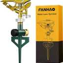 FANHAO Heavy Duty Pulsating Impact Sprinkler on Spike Base, 100% Metal Impact Sprinkler with 360 Adjustable Spray Pattern for Large Area Lawn & Yard Irrigation, Covers Up to 5800 sq. Ft