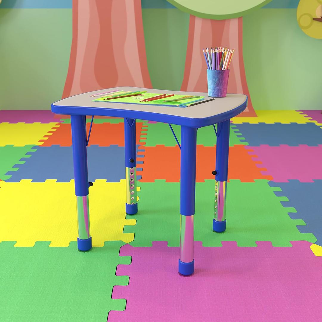 Flash Furniture 21.875''W x 26.625''L Rectangular Blue Plastic Height Adjustable Activity Table with Grey Top, 26.63"D x 21.88"W x 23.5"H
