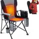 Lamberia Heated Camping Chairs for Adults, Camping Chairs, Portable Heated Chairs for Outdoor, Folding Chairs, Heavy Duty Lawn Chairs for Adults, with Cup Holder, Battery Not Included, Grey