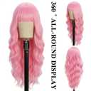 NOSTALGIA Pink Wig With Bangs Hot Pink Wigs for Women 26nch Heat Resistant Synthetic Hair, Natural Curly Synthetic Wig for Party Cosplay Daily Use