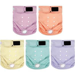 5 Pack Washable Female Dog Diapers,Reusable Diaper for Doggie,Highly Absorbent Dog Diaper,Adjustable Leakproof Puppy Diapers Skirt for Heat,Incontinence,Period Doggy Nappies (Solid Color)