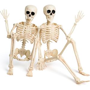 JOYIN 2PCS 36" Halloween Realistic Skeleton Decor, 3FT Full Body Stayable Movable Joints, Posable Hanging Skeletons for Halloween Decoration, Yard, Graveyard, Haunted House Props, Spooky Scene Party