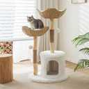 Modern Cat Tree for Indoor Cats Large Adult, 46.5" Tall Wooden Cat Tower for Large Cats with Scratching Post, Luxury Cat Condo, White