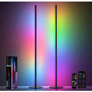 RGBIC Corner Floor Lamp 2 Pack, 55" Minimalist Standing Lamp with Remote Control, Music Sync 16 Million Colors, Warm White Ambient Lighting, Color Changing LED Corner Lamp for Living Room Bedroom Gaming