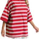 Womens Striped Polo T-Shirts Oversized Short Sleeve Top Cotton Color Block Loose Basic Tee Casual Tunics Summer Spring Tops (Red, XS)