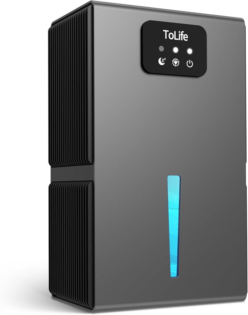 ToLife Dehumidifiers for Bedroom, 95 OZ Dehumidifier for Room with Auto Shut Off, Sleep Mode (1000 sq. ft) Portable Dehumidifier for Bathroom, Home, Basement, RV, 7 Colors LED Light, Grey