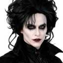 Short Curly Men's Black Scissor Wig Black Layered Costume Wig Synthetic Hair for Halloween Party Costumes