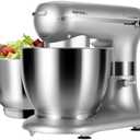 Aifeel Stand Mixer, Mixers Kitchen Electric Stand Mixer with 7.5QT+5.5QT Two Stainless Steel Bowls, Tilt-Head Electric Kitchen Mixer with Dough Hook,Egg Whisk,Flat Beater,Splash Guard (Silver)