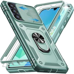Case for Galaxy S25 FE 5G,Samsung S 25 FE Case with 2X Screen Protectors & Camera Cover,[Military Grade 20ft.] Shockproof/360 Magnetic Kickstand Protective Case for Samsung Galaxy S25 FE Green