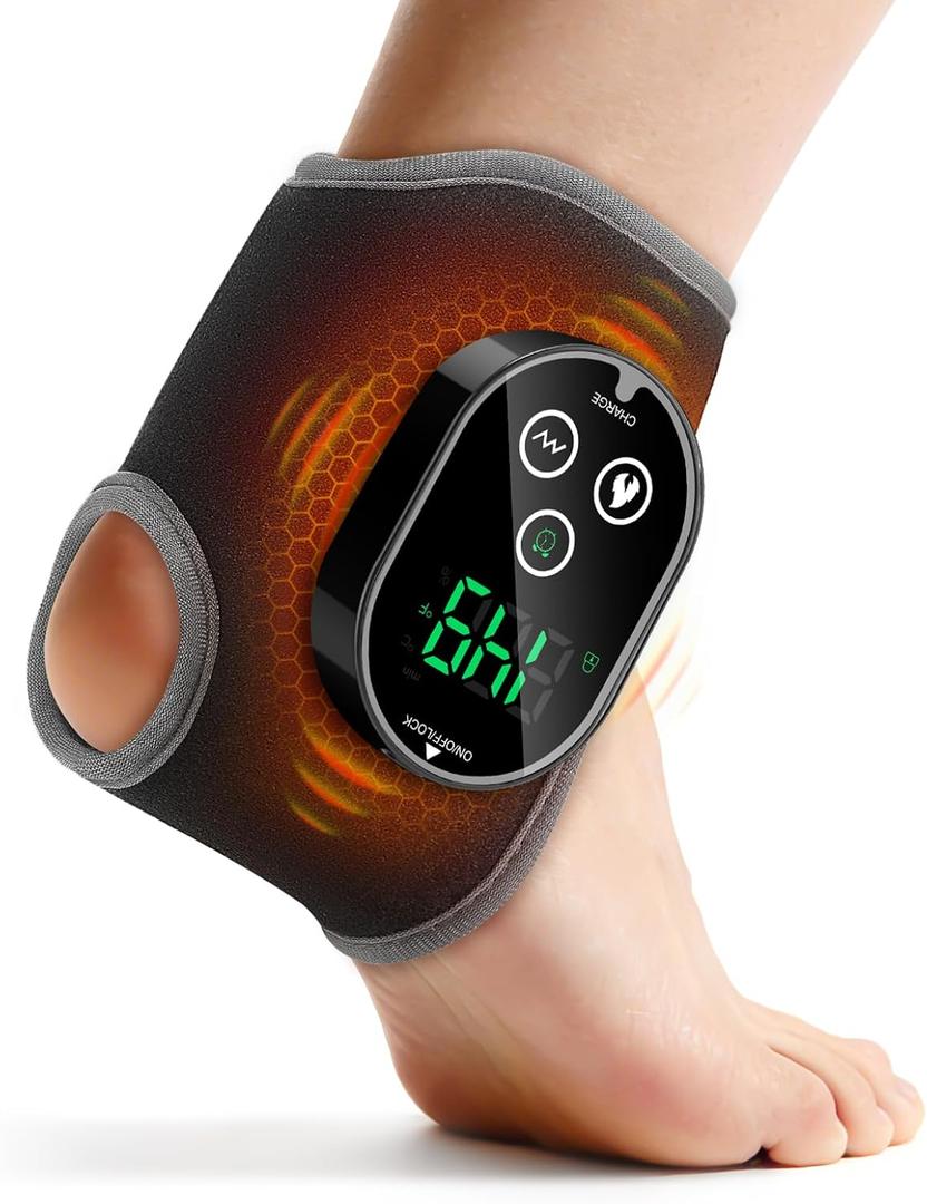 Foot and Ankle Massager for Pain Relief, Cordless Ankle Heating Pad Foot Renew Massager with Heat, 4 Heat Levels & 3 Vibration Modes ( No Size )