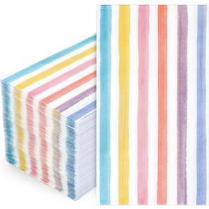 FYSUIMU 100Pcs Pastel Striped Guest Napkins Watercolor Ice Cream Stripe Disposable Napkins Rainbow Paper Dinner Hand Towels for Bathroom Birthday Baby Shower One Silly Goose Party Supplies