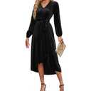 ETOSELL Women's Velvet V Neck Puff Sleeve Dress for Wedding Guest Cocktail Elegant Bodycon Party Midi Dress XL