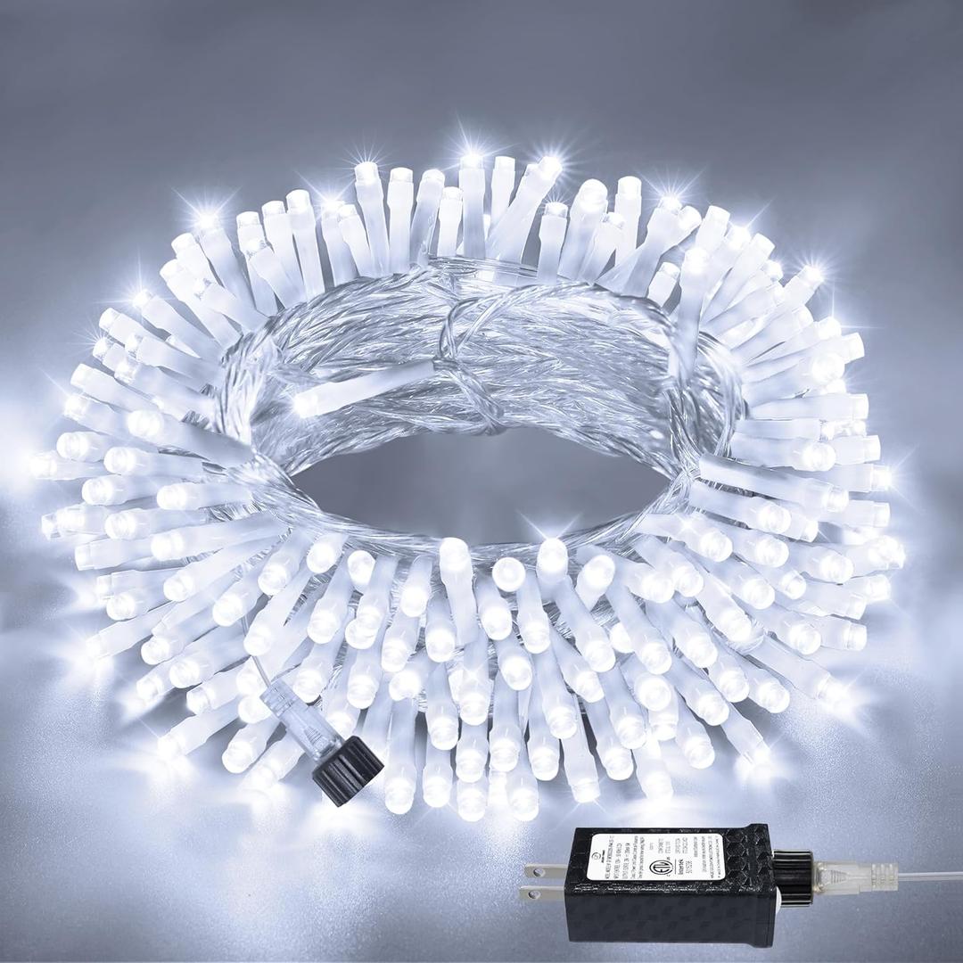 Christmas Decorations Connectable White String Lights Indoor, 150 LED Super Bright String Lights, 8 Modes Christmas Lights Plug in Twinkle Fairy Lights for Classroom Decorations (49 FT)