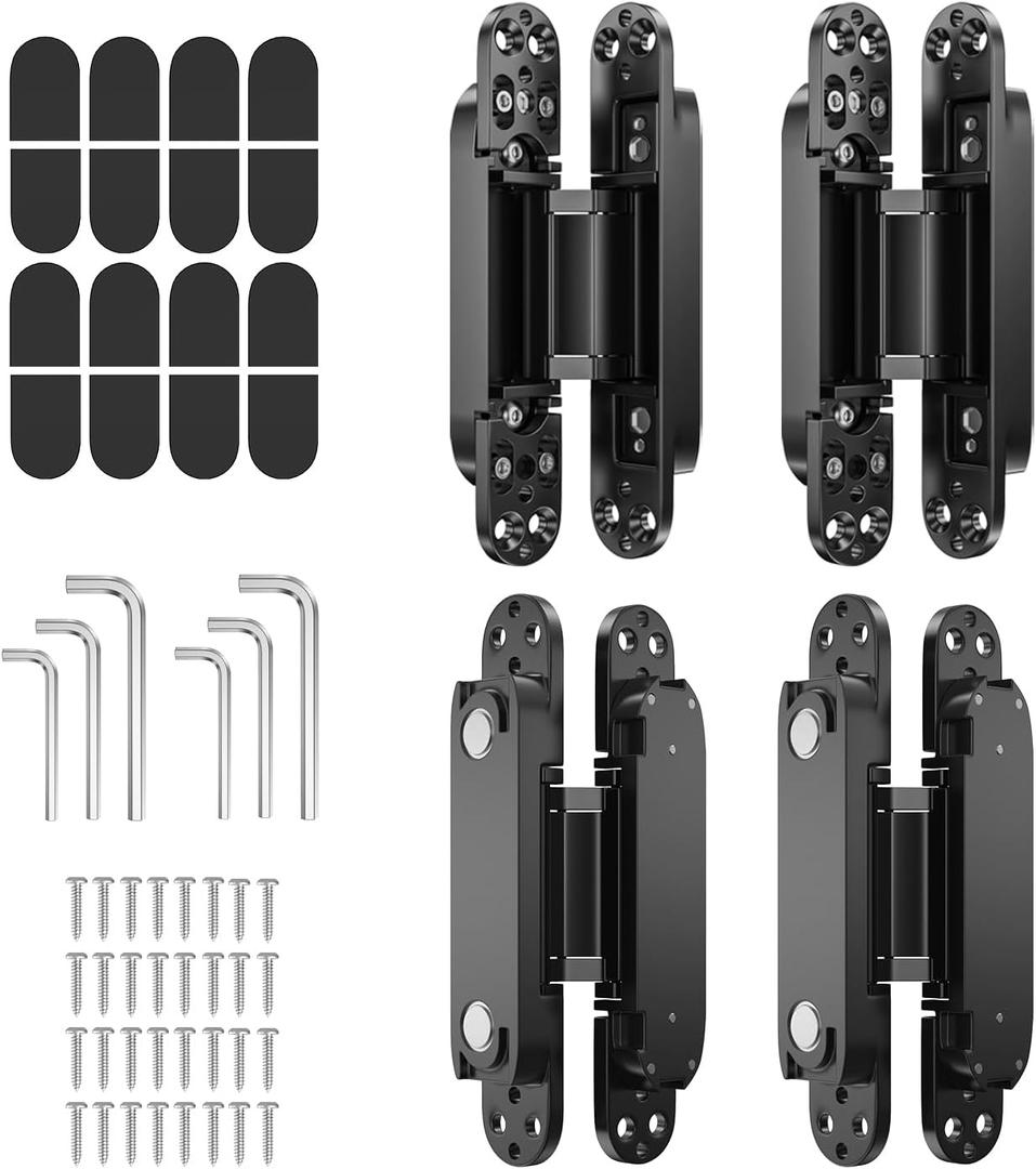 4-Pack 6 inch Hinge for Doors Invisible Hinges Concealed Hinges Zinc Alloy 180 Degree Swing Hinge 3 Way Adjustable Butt Silent Door Hinge 6 x 2.5 x 1 inch (Black)