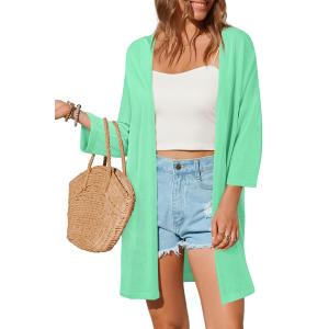 Arach&Cloz 2025 Womens Cardigans Summer Open Front Cruise Outfits Loose Tops Kimono Pea Green Dress(Pea Green,M) (M)