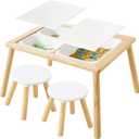 Asweets Sensory Table for Toddlers, Indoor Table with Storage Bins, Kids Play Activity Desk with 3 White Bins & 2 Chairs for Boys Girls Gift, 29''L x 20''W x 21''H, 1 Large Bin + 2 Small Bins + 2 Chairs