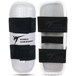 Taekwondo Shin Protector Forearm Elbow Arm Guards, WT MMA Martial Arts Boxing Kickboxing Karate Sparring Muay Thi Training Match Gym School Academy for Men Women Kids (Medium, White Shin Guards)