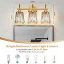 Crystal Bathroom Light Fixtures Over Mirror, Gold 3-Light Bathroom Vanity Lights Over Mirror Modern Wall Lighting Sconces with Ceramic E26 Base (Bulbs Not Include)