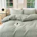 Gingham Duvet Cover, 3 Pieces Soft Breathable Microfiber Plaid Comforter Cover with Zipper Closure & 2 Pillow Shams, Ruffle Farmhouse Vintage Decor, Sage Green