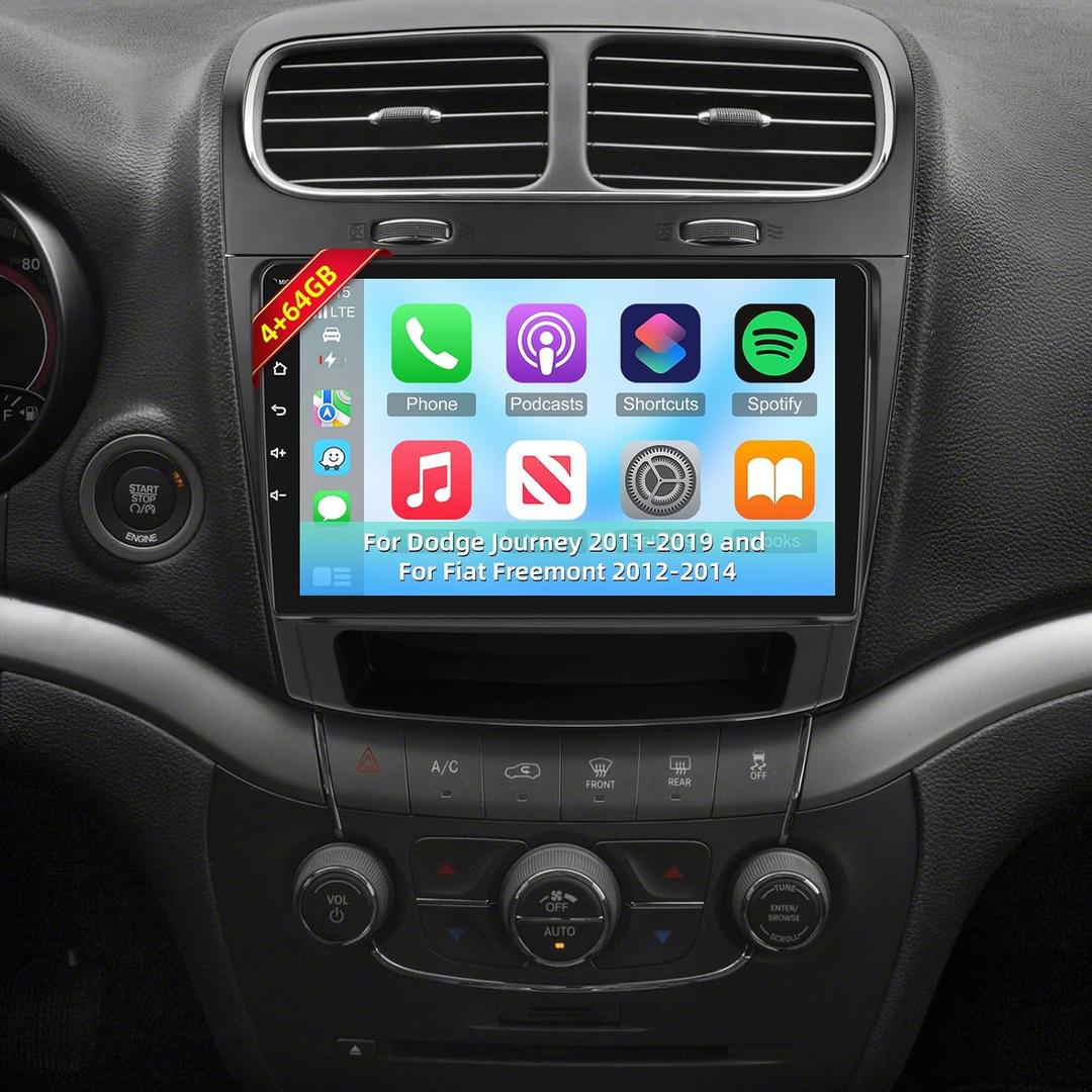 [4G+64G] Car Radio for Dodge Journey 2011-2019, 9 inch Android Touch Screen Car Stereo, Carplay/Android Auto/32 EQ Audio/1280 * 720 Screen/SWC/Bluetooth/WiFi