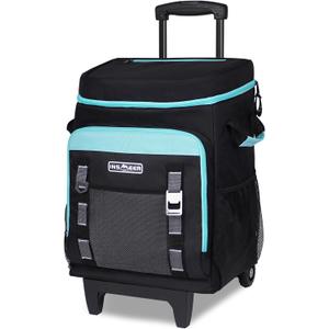 INSMEER Cooler with Wheels and Handle, 80 Cans/50L Rolling Cooler, Portable Soft Sided Coolers with Wheel, 2-in-1 Collapsible Cooler Trolley Cart, Large Coolers for Grocery Shopping