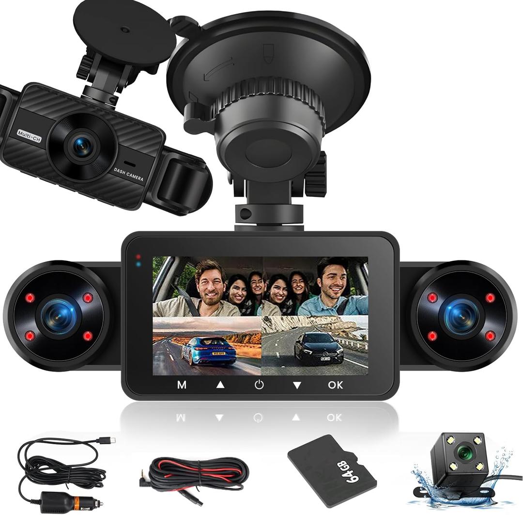 NHOPEEW Dash Cam Front and Rear Inside, 4 Channel Dash Cam 3" IPS Screen Front and Back with 8 IR Night Vision Lights, Loop Recording, 24 Hours Recording, G-Sensor, Reverse Help + 64G Memory Card NHOPEEW Dash Cam Front and Rear Inside, 4 Channel Dash Cam 3" IPS Screen Front and Back with 8 IR Night Vision Lights, Loop Recording, 24 Hours Recording, G-Sensor, Reverse Help + 64G Memory Card
