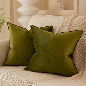 JUSPURBET 22x22 Pillow Covers Set of 2 Decorative Throw Pillow Covers Case for Couch Sofa Bed Soft Velvet Cushion Covers with Hidden Zipper for Home Decor Living Room,Olive