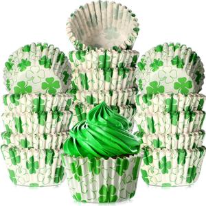 450 Pieces St Patricks Day Cupcake Liners bulk Green Shamrock Cupcake Cups Baking Cups Lucky Four Leaf Liner for Holiday Birthday Party Irish Lucky Party Supplies