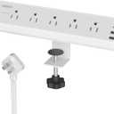 TESSAN Desk Clamp Power Strip 6 Ft, 2100J Surge Protector Desk Charging Station, 5 Outlets with 4 USB Ports (2 USB C), Flat Plug Extension Cord with Multiple Outlets for Home Office Dorm Room, Grey