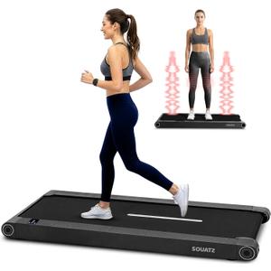 Squatz 2-in-1 Walking Pad Treadmill with Vibration Plates, Compact Under Desk Walking Pad with Remote Control, LED Display, Non-Slip Belt, Quiet 1.0HP Motor for Home or Office Workout
