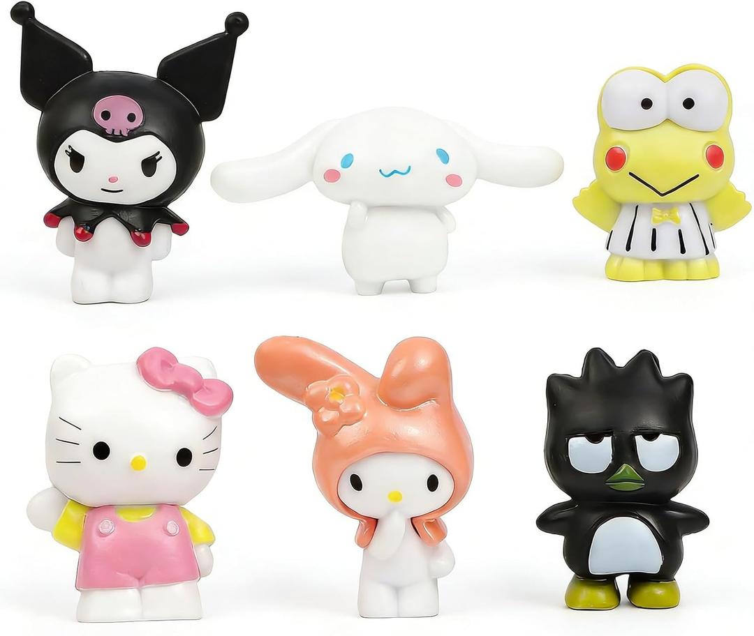 6pc Kawaii Anime Figures Cake Decorations for Kids Girls Happy Birthday Cake Toppers Cartoon Theme Party Decorations