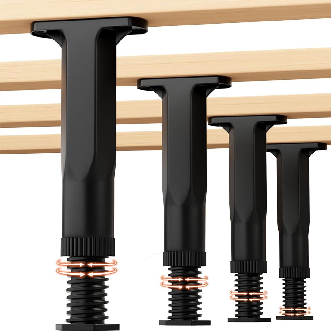 Bed Support Legs 5.9-11 Inch 4-Pack,Adjustable Heighe Heavy Duty Risers for Most Frames/Box Spring/Platform/Slats, Easy Install, Black Plastic (4Pcs/Pack(Plastics 5.9-11 in Adjustable))