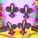 Bucherry 4 Pcs 10 Inch Large Mardi Gras Ornaments Glitter Fleur De Lis Decorations Mardi Gras Purple Green Gold Wreaths for Door Window Tree Masquerade New Orleans Holiday Party Decor