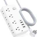 Bluetooth Portable Speakers Extension Cord 5FT, Surge Protector Power Strip with 8 Widely Outlets 4 USB Ports, Flat Plug, Wall Mount Outlet Extender, Multiple Outlets for Indoor Home