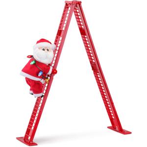 Mr. Christmas Miniature Super Climber Musical Animated Indoor Christmas Decoration, 17 Inches, Soft White Santa Claus