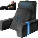 Kayfia Reading Pillow, Gel Memory Foam Back Rest Pillow, 21'', Black | 3 Storage Pockets, Dual-Use Back Leg Support Pillow, Detachable Armrests, Ideal for Reading, Gaming, Working on Bed & Couch