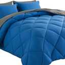 Cosybay Bed in a Bag King Comforter Sets 7pcs All Season Solid Down Alternative Bedding Sets Blue and Grey with Comforter, Pillow Shams, Flat Sheet, Fitted Sheet and Pillowcases