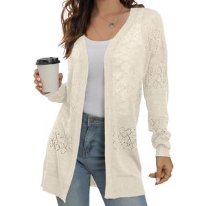 GRECERELLE Women's Lightweight Crochet Long Sleeve Loose Casual Open Front Cardigan Drape Sweaters Boho Summer Beach Coverups (XX-Large, Apricot)