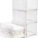 AVLA 4 Pack 38" Stackable Plastic Storage Basket, Plastic Foldable Closet Organizer Storage Bins, Wardrobe Storage Box Clothes Drawer Shelf Container for Cupboard Bedroom Dorm Bathroom Kitchen Office