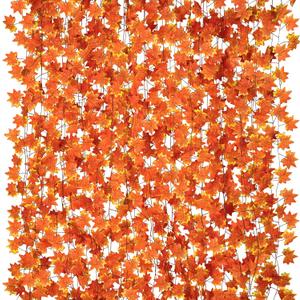 CQURE 14 Pack Fall Leaf Garland, Hanging Vines Garland Artificial Fall Maple Leaves Thanksgiving Decor for Home Wedding Fireplace Christmas (98Ft)