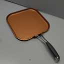 NutriChef Copper Pan Non-Stick Coating Inside, Hard-Anodized Look Heat Resistant Lacquer Outside, Silicone Handle NCSQPA, 1 Griddle
