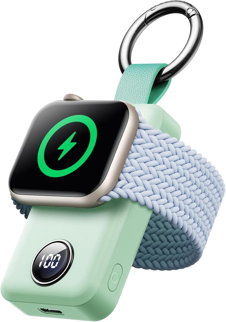 JOYROOM Portable Charger for Apple Watch,2000mAh Fast Charger for iWatch Series 10/9/8/7/6/5/4/3/2/SE/UItra2/Ultra, Power Bank Keychain Style with Compact Magnetic Design Travel Essential(Mint)