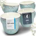 Stoneware Coffee Mug Set of 4, Stylish Modern Beige-Blue Cups, 14.5 Oz Ceramic, Dishwasher and Microwave Safe, Solid Mediteran Set
