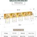 5-Light Bathroom Light Fixtures, 30 Inch Brushed Gold Vanity Lights with Clear Hammered Glass Cylinder Shade, Modern Vanity Lighting Fixture Over Mirror, VL198-BG-5