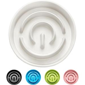 Ceramic Slow Feeder Dog Bowls, 2.0 Cups Slow Feeder for Medium and Large Dogs, Puzzle Maze Bowl to Slow Down Eating, 30oz, 8in, White