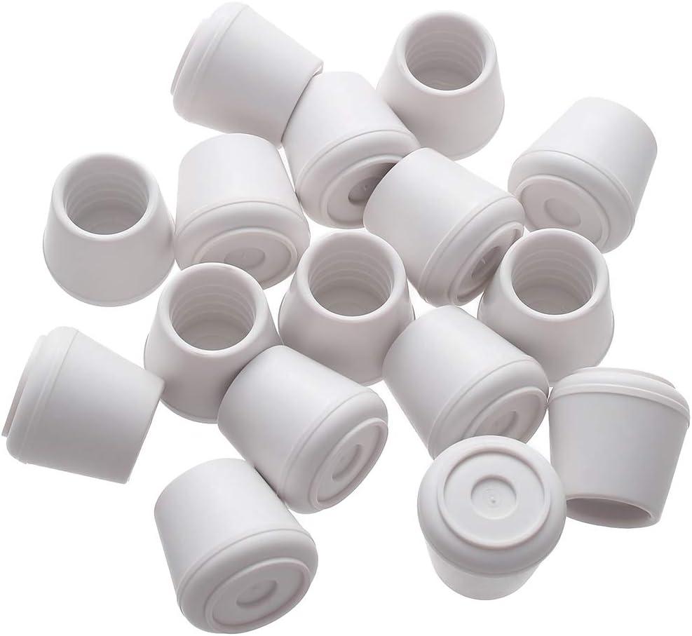 Furnigear Chair Leg Tips Caps Non-Slip Rubber Leg Tips 1 Inner Diameter Chair Leg Floor Protectors Round White, 16 Pack