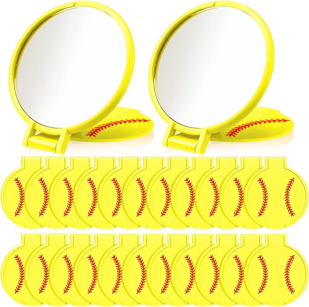 24 Pcs Softball Compact Mirror for Softball Gifts Sport Party Supplies 2.75 Inches Folding Pocket Purse Mirror for Women Makeup Team Accessories Supplies