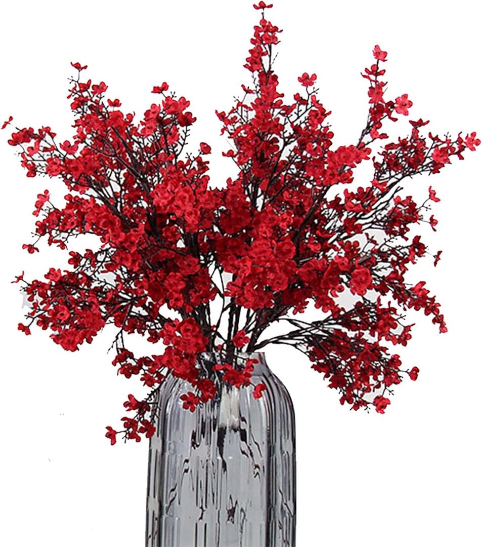 JAKY-Global 9pcs Babys Breath Artificial Flowers Gypsophila Bouquet Bulk Fake Spring Silk Small Flowers Real Touch Faux Floral for Home Bedroom Kitchen Garden Wedding Christmas Party DIY Decor (Red)