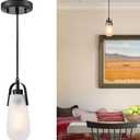 DEYNITE Industrial Home Pendant Light Fixtures Black Hanging Light with Frosted Glass for Kitchen Island